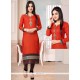 Enticing Embroidered Work Orange Banarasi Silk Designer Kurti