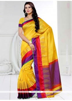 Masterly Yellow Weaving Work Designer Traditional Saree