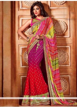 Sparkling Faux Chiffon Patch Border Work Shaded Saree