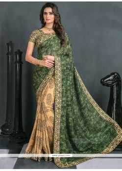 Astounding Beige And Green Art Silk Traditional Saree