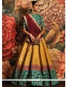 Sonorous Banarasi Silk Green, Red And Yellow Lehenga Choli