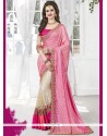 Imposing Cream And Pink Patch Border Work Jacquard Silk Designer Half N Half Saree