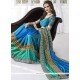 Distinguishable Blue And Sea Green Patch Border Work Art Silk Shaded Saree