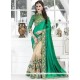 Artistic Zari Work Cream And Sea Green Art Silk Designer Half N Half Saree