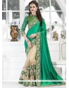 Artistic Zari Work Cream And Sea Green Art Silk Designer Half N Half Saree