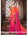 Mystic Embroidered Work Hot Pink And Orange Shaded Saree