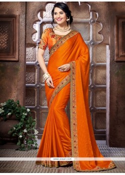 Sparkling Orange Patch Border Work Designer Traditional Saree