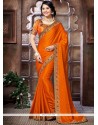 Sparkling Orange Patch Border Work Designer Traditional Saree