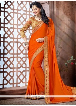 Lovely Patch Border Work Faux Chiffon Classic Saree