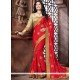 Monumental Faux Crepe Red Embroidered Work Classic Designer Saree
