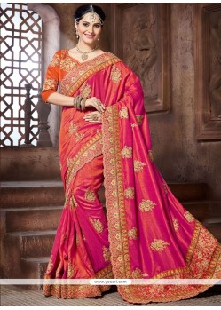 Riveting Patch Border Work Crepe Silk Shaded Saree