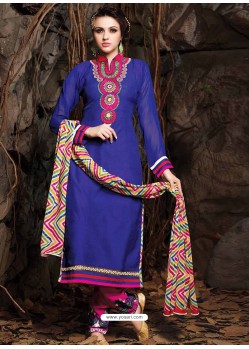 Blue And Pink Chanderi Party wear suit