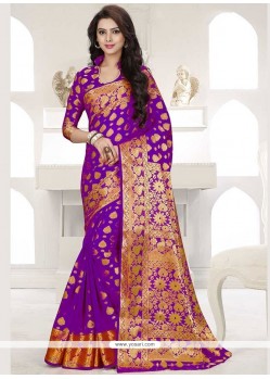 Tiptop Banarasi Silk Purple Weaving Work Designer Traditional Saree