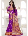 Tiptop Banarasi Silk Purple Weaving Work Designer Traditional Saree
