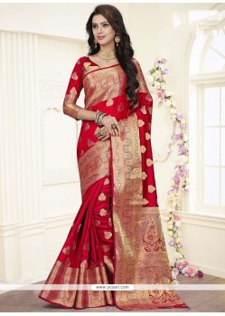 Glitzy Weaving Work Red Traditional Saree