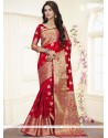 Glitzy Weaving Work Red Traditional Saree