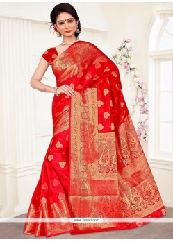 Distinctively Red Banarasi Silk Traditional Saree