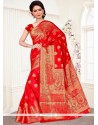 Distinctively Red Banarasi Silk Traditional Saree