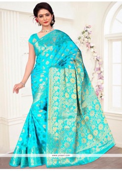 Prepossessing Banarasi Silk Turquoise Designer Traditional Saree