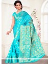 Prepossessing Banarasi Silk Turquoise Designer Traditional Saree