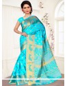 Perfervid Turquoise Weaving Work Banarasi Silk Designer Traditional Saree