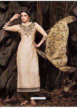 Cream And Brown Chanderi Party wear suit