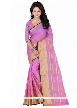 Spectacular Patch Border Work Pink Polly Cotton Casual Saree