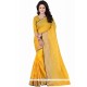 Flamboyant Polly Cotton Yellow Patch Border Work Casual Saree