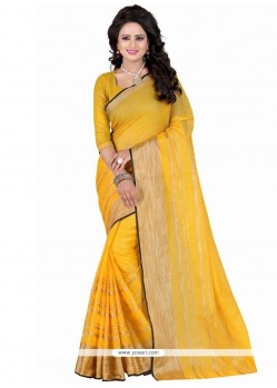 Flamboyant Polly Cotton Yellow Patch Border Work Casual Saree