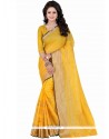 Flamboyant Polly Cotton Yellow Patch Border Work Casual Saree