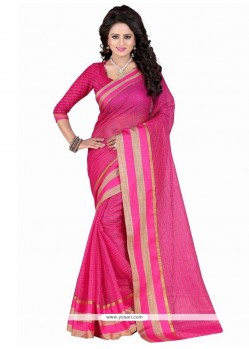 Aspiring Polly Cotton Hot Pink Patch Border Work Casual Saree