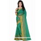 Sea Green Patch Border Work Polly Cotton Casual Saree