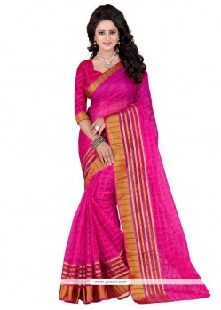 Exciting Polly Cotton Hot Pink Casual Saree