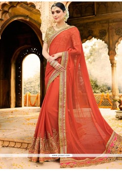 Ideal Rust Embroidered Work Classic Designer Saree