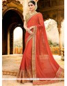 Ideal Rust Embroidered Work Classic Designer Saree