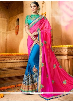 Fascinating Embroidered Work Designer Half N Half Saree