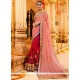 Sumptuous Magenta And Pink Resham Work Faux Chiffon Designer Half N Half Saree