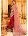 Sumptuous Magenta And Pink Resham Work Faux Chiffon Designer Half N Half Saree