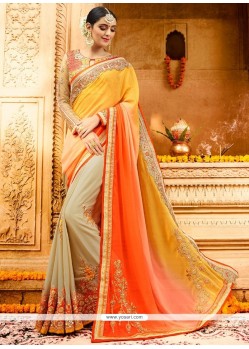 Arresting Faux Chiffon Embroidered Work Shaded Saree