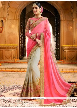 Cherubic Faux Chiffon Patch Border Work Shaded Saree