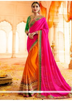 Haute Hot Pink And Orange Designer Half N Half Saree