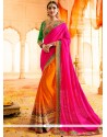 Haute Hot Pink And Orange Designer Half N Half Saree