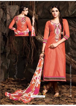 Orange And Brown Chanderi Party wear suit