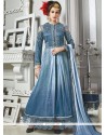 Aspiring Resham Work Blue Net Designer Floor Length Suit