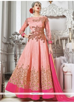 Invigorating Art Silk Patch Border Work Designer Floor Length Suit