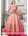 Invigorating Art Silk Patch Border Work Designer Floor Length Suit