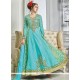 Royal Embroidered Work Turquoise Art Silk Designer Floor Length Suit