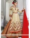 Intricate Beige Resham Work Banarasi Silk Long Choli Lehenga