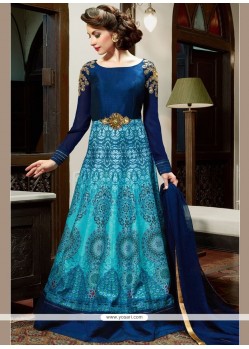 Blue Art Silk Floor Length Anarkali Salwar Suit