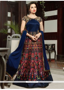 Invaluable Digital Print Work Navy Blue Floor Length Anarkali Salwar Suit